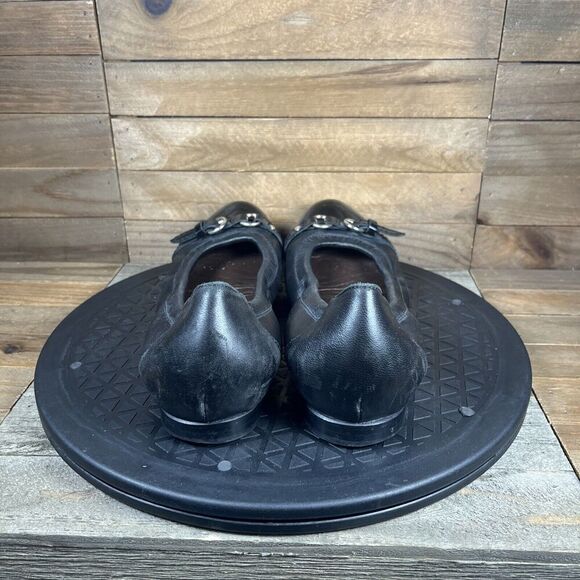 AGL Womens Sz 38.5 / 8.5 Black Leather Cap Toe Horsebit Loafer Ballet Flat Shoes - Picture 4 of 10
